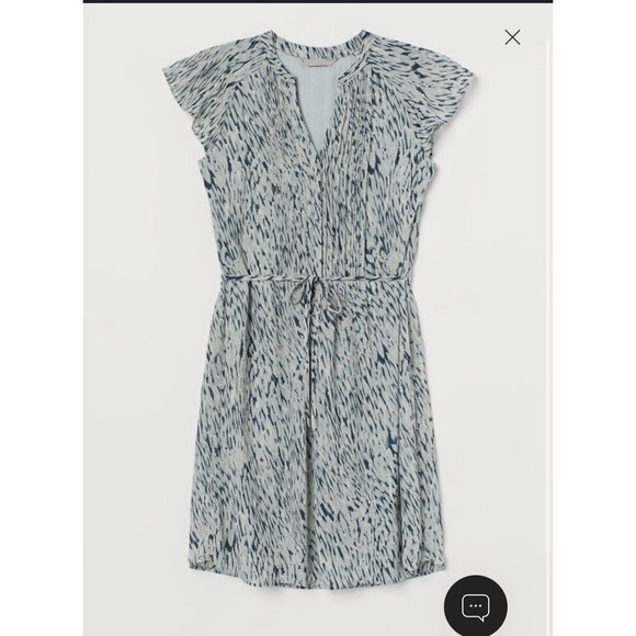 H&M Sage Green Patterned Womens Tie-Belt Midi Dress Size Medium - Picture 1 of 9